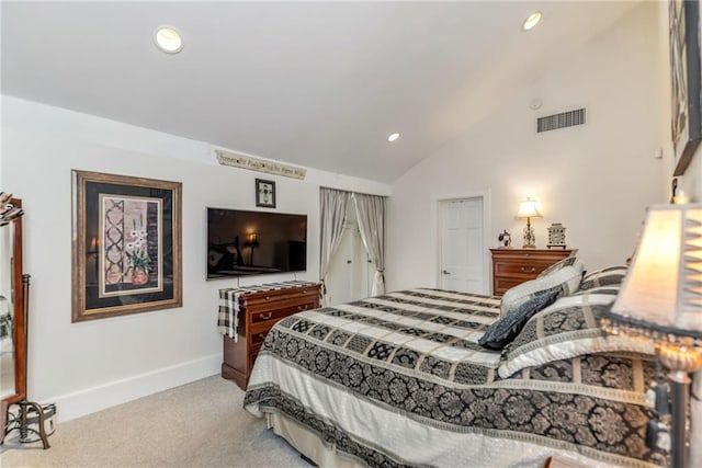 carpeted bedroom featuring vaulted ceiling