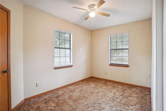 spare room with carpet, a textured ceiling, and plenty of natural light