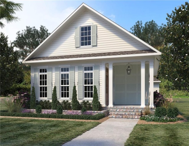 view of front of home with a front lawn