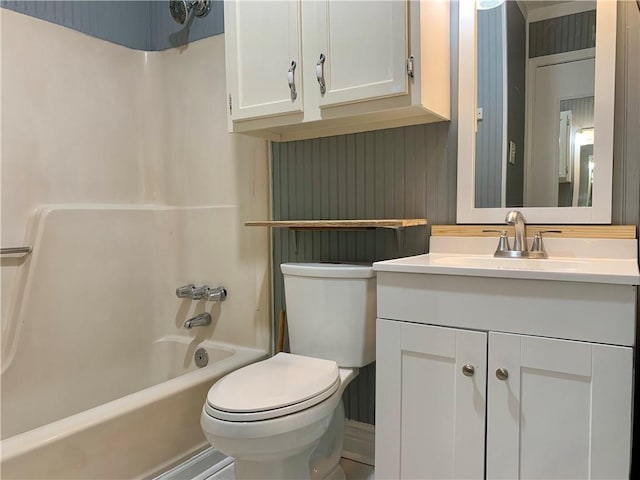 full bathroom featuring vanity, toilet, and shower / tub combination