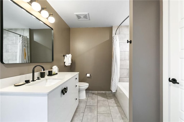 full bathroom with vanity, toilet, and shower / bath combo with shower curtain