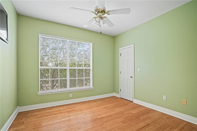 spare room featuring wood-type flooring and ceiling fan