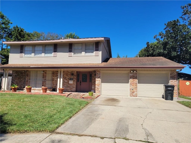 front facade with a front lawn and covered porch