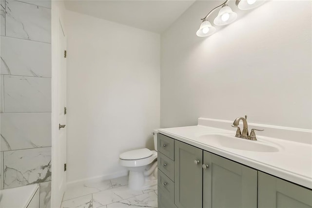 full bathroom with vanity, toilet, and plus walk in shower