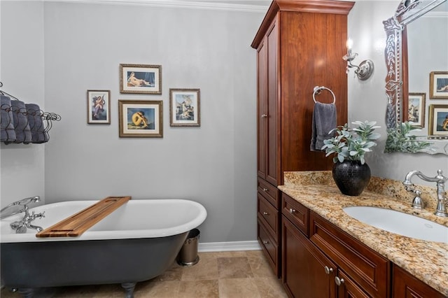 bathroom with vanity and a washtub