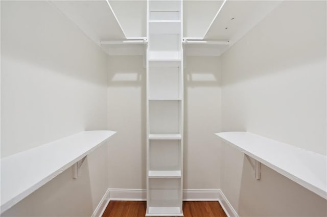 spacious closet with dark hardwood / wood-style flooring