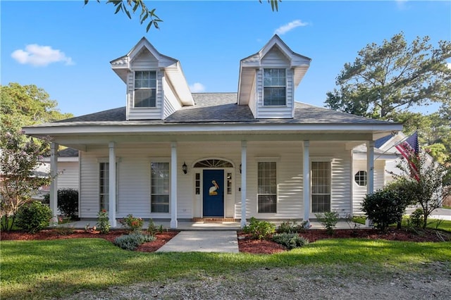 view of front of property featuring a porch and a front lawn