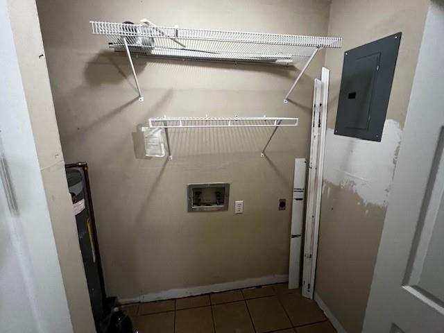 laundry room featuring tile patterned floors, washer hookup, and electric panel