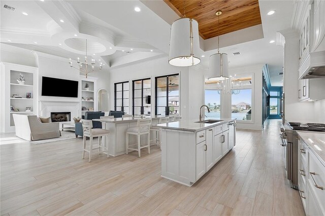 room details with appliances with stainless steel finishes, range hood, and white cabinets