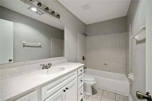 full bathroom with vanity, toilet, washtub / shower combination, and tile patterned floors