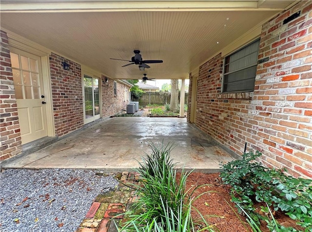 view of patio featuring central AC and ceiling fan