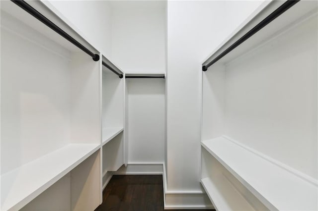 spacious closet with dark hardwood / wood-style floors