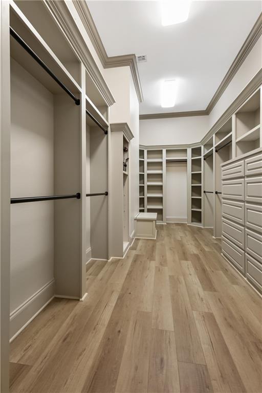 walk in closet with light wood-type flooring