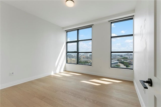 spare room with a wealth of natural light and light hardwood / wood-style floors