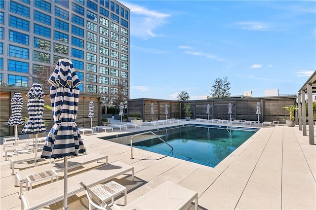 view of pool featuring a patio