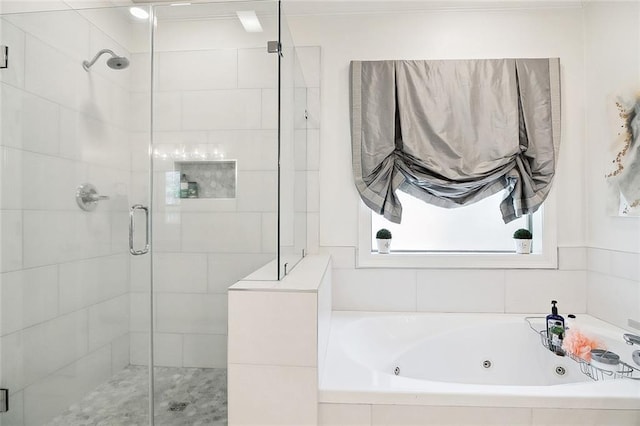 bathroom with plus walk in shower