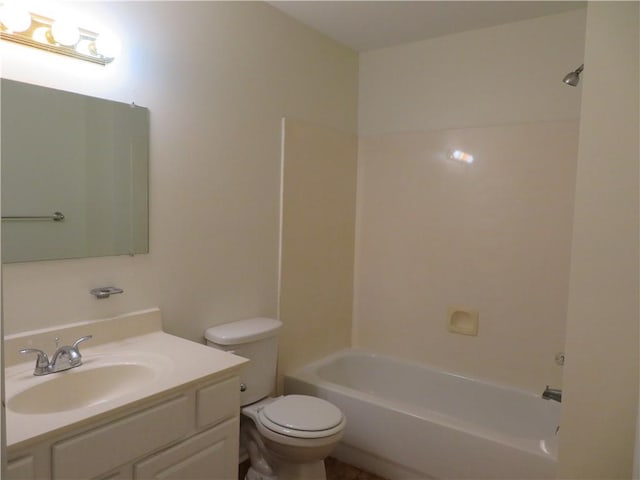 full bathroom with toilet, shower / bathing tub combination, and vanity