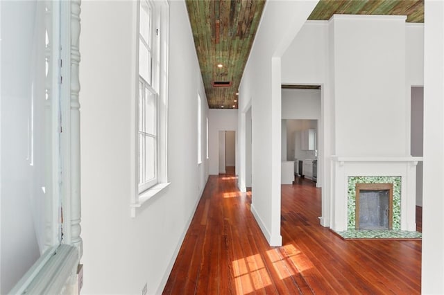 hallway featuring dark wood-type flooring