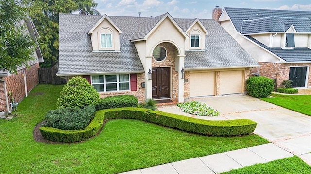 view of front of house featuring a front yard and a garage