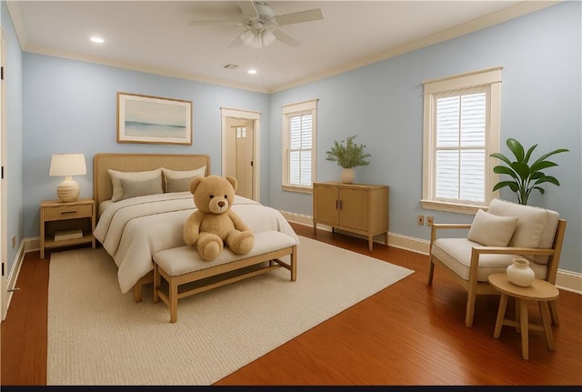 6613 Memphis St, New Orleans, LA 70124 - bedroom featuring ornamental molding, baseboards, wood finished floors, recessed lighting, and ceiling fan