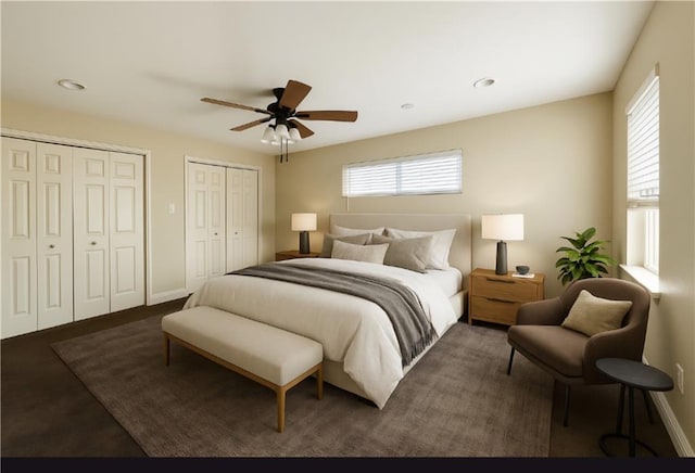 6613 Memphis St, New Orleans, LA 70124 - bedroom featuring multiple closets, ceiling fan, and recessed lighting