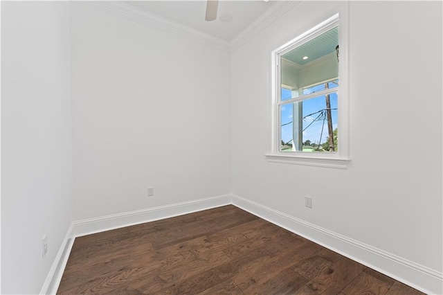 unfurnished room featuring dark hardwood / wood-style floors and crown molding