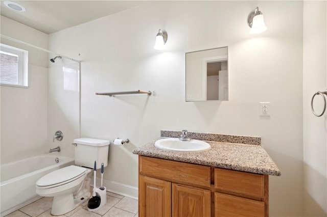 full bathroom with shower / washtub combination, vanity, toilet, and tile patterned floors