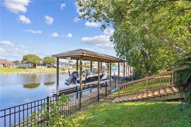 view of dock with a water view