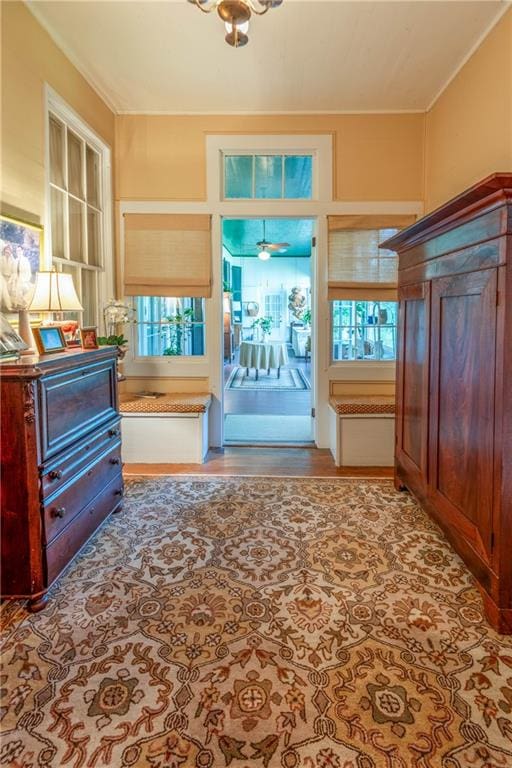 bedroom with multiple windows and ornamental molding