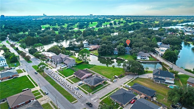 aerial view featuring a water view and a residential view