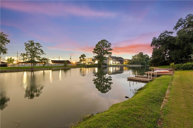 view of water feature with a boat dock