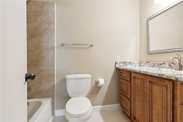 full bathroom featuring tile patterned flooring, vanity, toilet, and tiled shower / bath