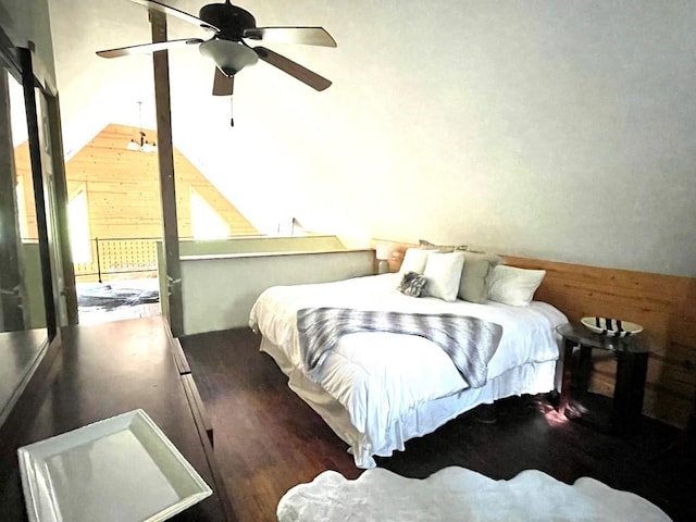 bedroom featuring ceiling fan and hardwood / wood-style flooring