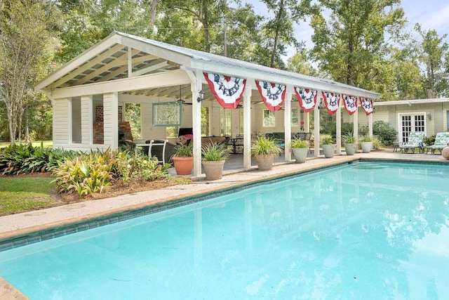 view of pool featuring a patio and a gazebo