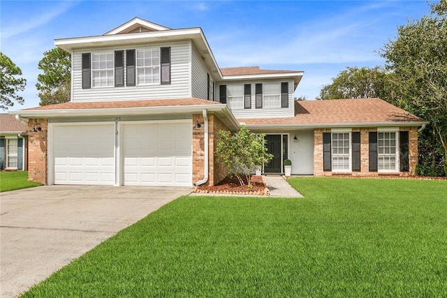 front of property with a garage and a front lawn