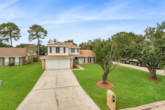 view of front facade featuring a garage and a front yard