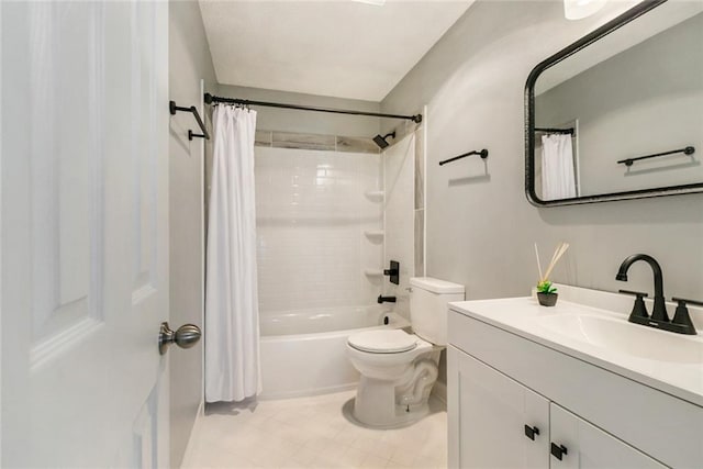 full bathroom with vanity, toilet, and shower / bath combo