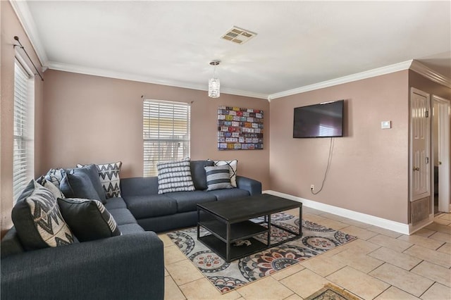 10210 Heritage Dr, New Orleans, LA 70127 - living room featuring plenty of natural light, ornamental molding, and baseboards