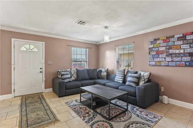 living room featuring ornamental molding