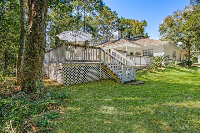 view of pool with a deck and a lawn