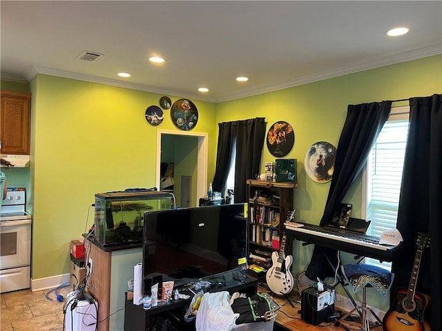 interior space with crown molding