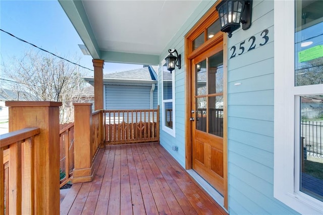 wooden deck with covered porch