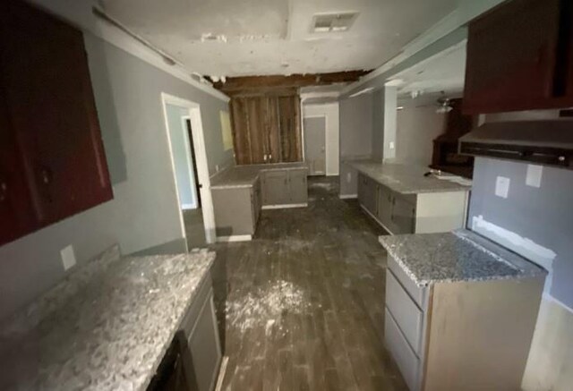103 W Hickory St, Mandeville, LA 70471 - kitchen featuring dark wood-type flooring, visible vents, and light stone countertops