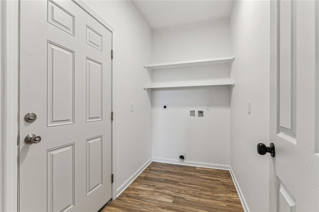 clothes washing area featuring hookup for a washing machine, dark hardwood / wood-style flooring, and electric dryer hookup