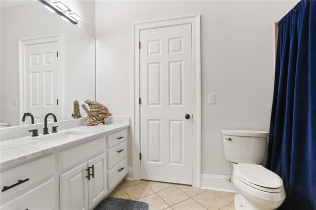 bathroom featuring vanity, toilet, and tile patterned floors