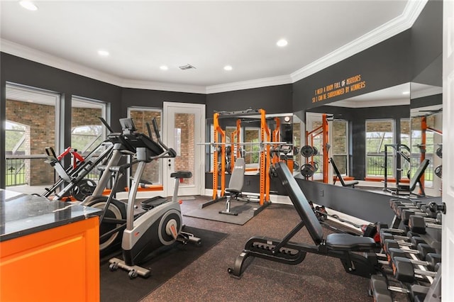 gym featuring ornamental molding