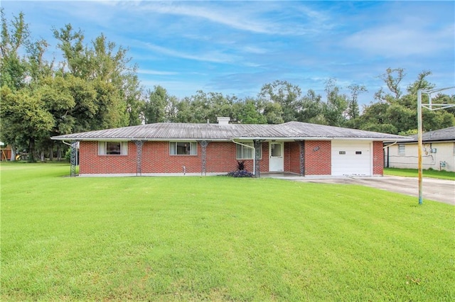 ranch-style house with a front lawn and a garage