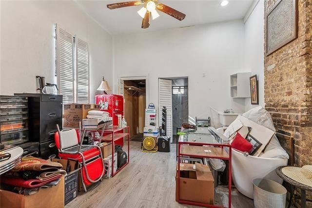 storage featuring ceiling fan