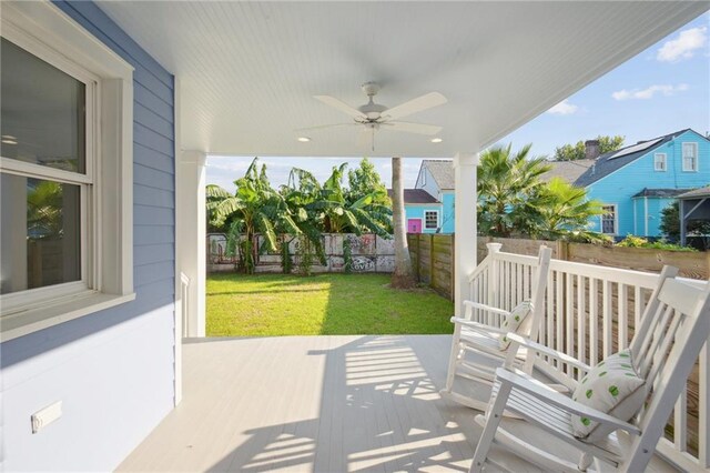 view of patio / terrace featuring ceiling fan