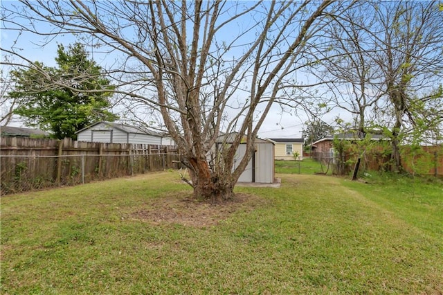 view of yard with a shed